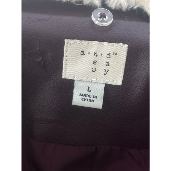 A NEW DAY Burgundy Faux Leather Zippered Jacket w/ Faux Fur Collar - Picture 10 of 12